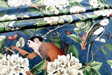 Samtstoff - Digitaldruck - Affenwald 