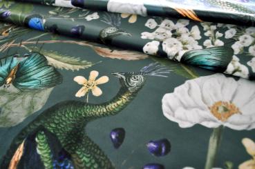 Samtstoff - Digitaldruck - Pfau 