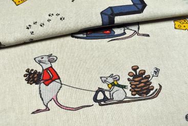 Dekostoff Leinenoptik - Familie Maus 