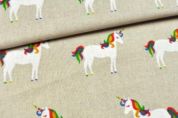 Dekostoff Leinenoptik - Einhornparade 