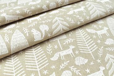 Dekostoff Leinenoptik - White Animal Forest 