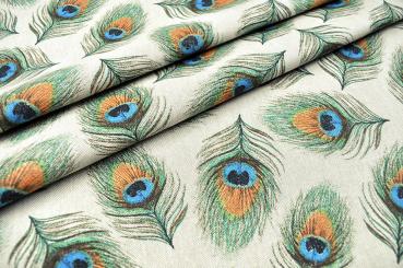 Dekostoff Leinenoptik - Pfauenfeder 