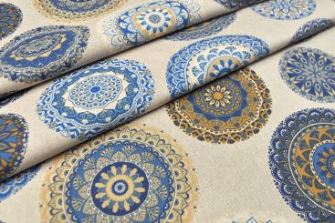 Dekostoff Leinenoptik - Mandalas Azules 