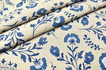 Dekostoff Leinenoptik - Blue Flowers 
