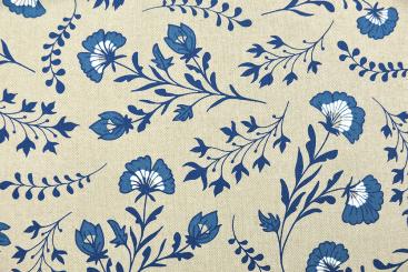 Dekostoff Leinenoptik - Blue Flowers - 1,0 Meter 