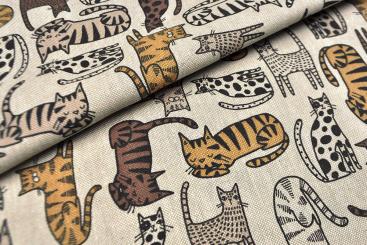 Dekostoff Leinenoptik - Cute Kitties 