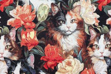 Dekostoff Gobelin - Katzen und Blumen 