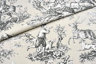 Dekostoff Toile de Jouy - Auf der Jagd - Beige/Schwarz - 280 cm 