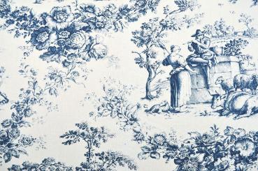 Dekostoff Toile de Jouy - Kuhhirte - Creme/Blau - 280 cm 