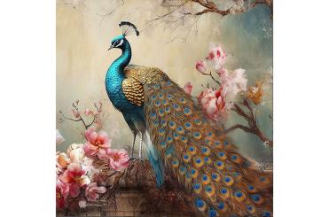 Premium-Samt - Panel - Vintage-Pfau 