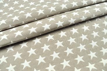 Dekostoff Jacquard - zweiseitig - Sterne - Beige/Weiß 
