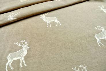 Dekostoff Jacquard - zweiseitig - Hirschrudel - Beige 