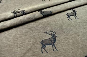 Dekostoff Jacquard - zweiseitig - Hirschrudel - Braun 