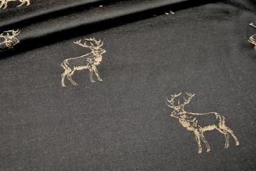 Dekostoff Jacquard - zweiseitig - Hirschrudel - Dunkelbraun 