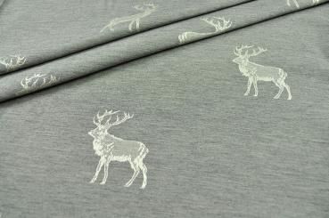 Dekostoff Jacquard - zweiseitig - Hirschrudel - Grau 