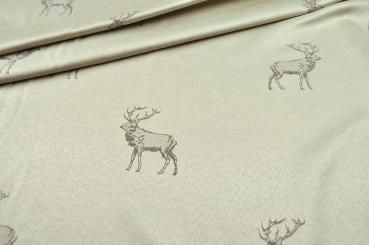 Dekostoff Jacquard - zweiseitig - Hirschrudel - Creme/Grau 