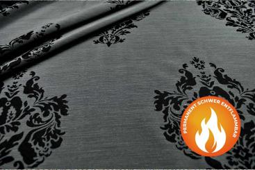 Dekostoff Barock - Trevira CS - Grau/Schwarz 