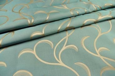 Dekostoff Jacquard - Edel-Ranken - Petrol/Gold 