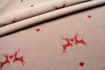 Verliebter Hirsch - Dekostoff Jacquard - Creme/Rot 