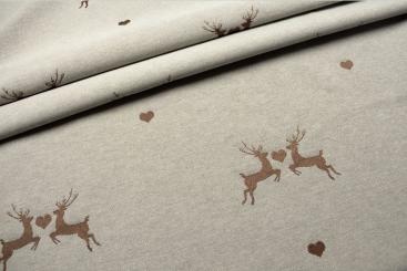 Verliebter Hirsch - Dekostoff Jacquard - Creme/Holzbraun 