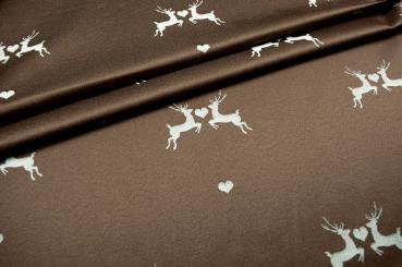 Verliebter Hirsch - Dekostoff Jacquard - Holzbraun/Creme 