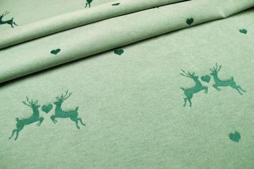 Verliebter Hirsch - Dekostoff Jacquard - Creme/Tannengrün 