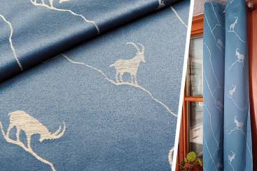 Dekostoff Jacquard - zweiseitig - Alpen-Steinbock - Blau 