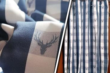 Dekostoff Jacquard beidseitig - Hirsch-Karo - Blau 