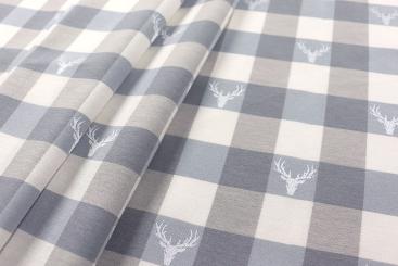 Dekostoff Jacquard beidseitig - Hirsch-Karo - Hellgrau 