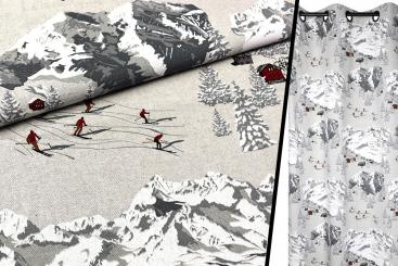 Dekostoff Leinenoptik - Skifahrer 