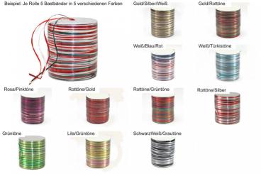Bast-Geschenkband - glänzend - Multicolor - 2 mm, 50 m Rolle 