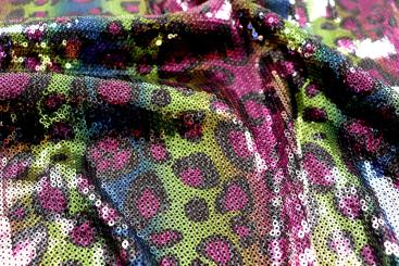 Pailletten-Jersey - Regenbogen-Leopard 