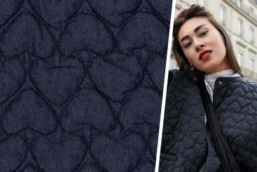 Jeansstoff gesteppt - Denim Hearts 