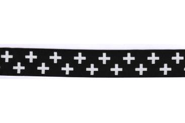 Jacquard-Borte - 2 cm breit - Black and White - Meterware 