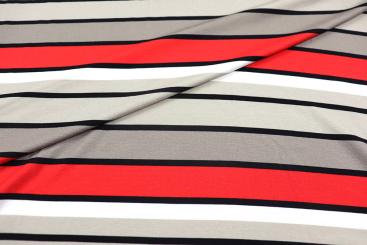 Viskosejersey - Querstreifen - Rot/Taupe/Sand 