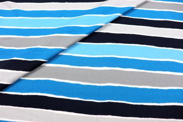 Viskosejersey - Querstreifen - Blau/Taupe/Grau 