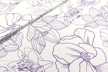 Viskosejersey - Fine Flowers - Weiß/Lavendel 