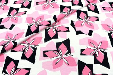 Viskosejersey - Pink Geo Flower 