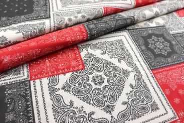 Baumwoll-Dekostoff - Paisley Patchwork - Rot/Grau 