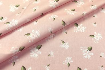 Baumwollstoff - Weiße Blümchen - Rosa 