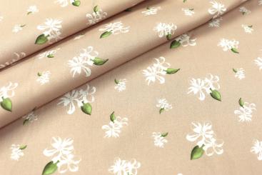 Baumwollstoff - Weiße Blümchen - Sand 