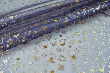 Weihnachts-Organza Weihnachtszauber  - Blau 