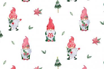 Baumwollstoff Digital - Weihnachtszwerge - Weiß 