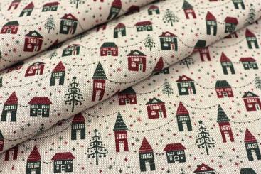 Dekostoff Leinenoptik - Winterdorf 