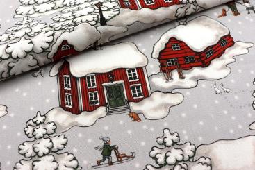 Dekostoff Premium Scandinavia - Verschneites Dorf 