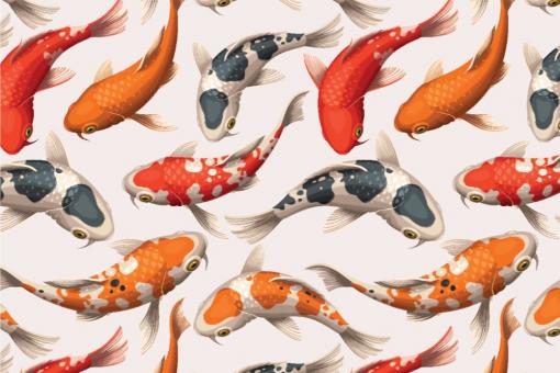 Edler Glanzsatin mit Koi-Fischen in schönen Farben