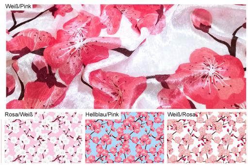 Farbtafel für den Pannesamt China Kirschblüte mit 4 Farbvarianten