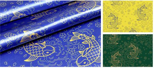 Glänzender Satin mit chinesischem Fisch-Motiv in schönen Farben
