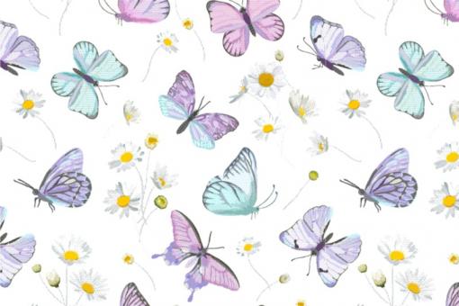 Weißer Voile mit Schmetterlingen und Blumen