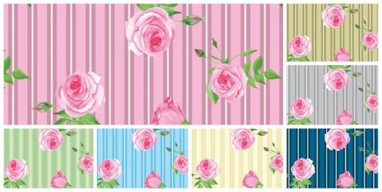 Dekostoff mit Rosen- und Streifen-Design in verschiedenen Farben